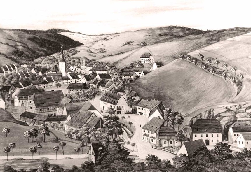 Městečko Glashütte okolo roku 1855
