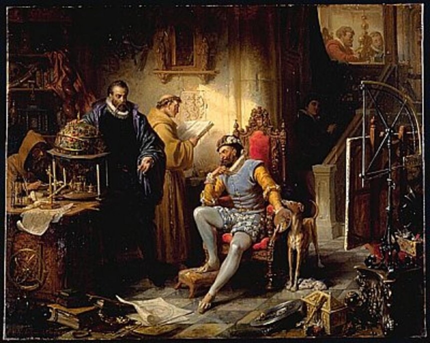 Rudolf II. a Tycho Brahe v Praze, Eduard Ender, 1855. Zdroj: www.thecollector.com; via artuk.org