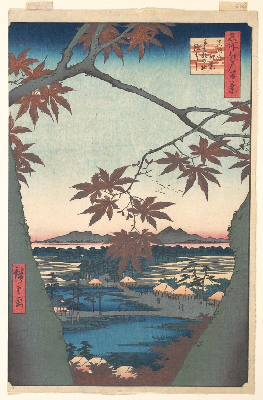 Maples at Mama, ze série One Hundred Famous Views of Edo, autor: Utagawa Hiroshige, cca 1857