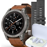 Garmin Fenix 7 PRO Sapphire Solar Silver Titanium / Brown Leather Band (Premium) (+ náhradní řemínek)