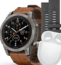 Garmin Fenix 7 PRO Sapphire Solar Silver Titanium / Brown Leather Band (Premium) (+ náhradní řemínek)