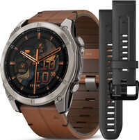 Garmin Fenix 8 AMOLED 51 mm, Exclustive Titanium Graphite Brown Leather Band (Premium) (+ náhradní řemínek)