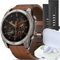 Garmin Fenix 8 AMOLED 51 mm, Exclustive Titanium Graphite Brown Leather Band (Premium) (+ náhradní řemínek)