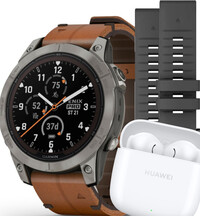 Garmin Fenix 7 PRO Sapphire Solar Silver Titanium / Brown Leather Band (Premium) (+ náhradní řemínek) (II. Jakost)