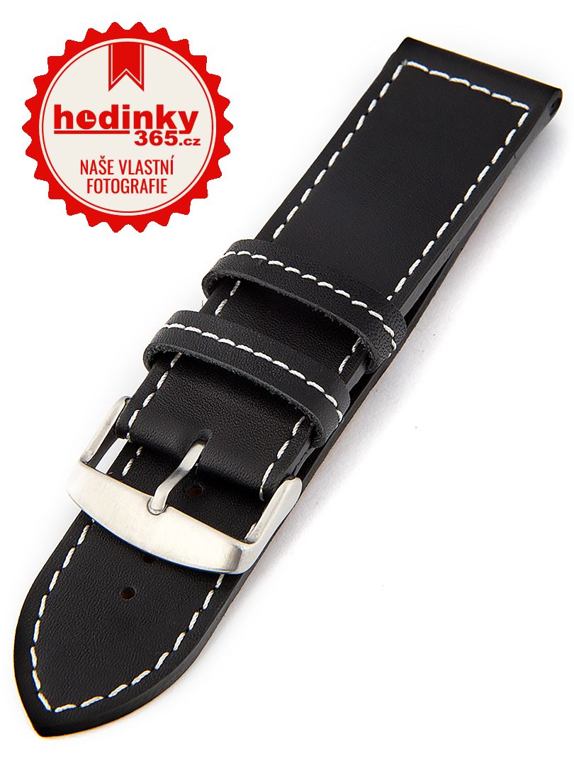 Unisex kožený černý řemínek k hodinkám H-5-B 24 mm