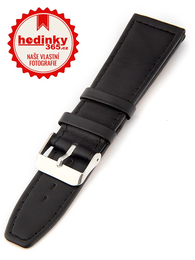 Unisex kožený černý řemínek k hodinkám W-309-L 22 mm