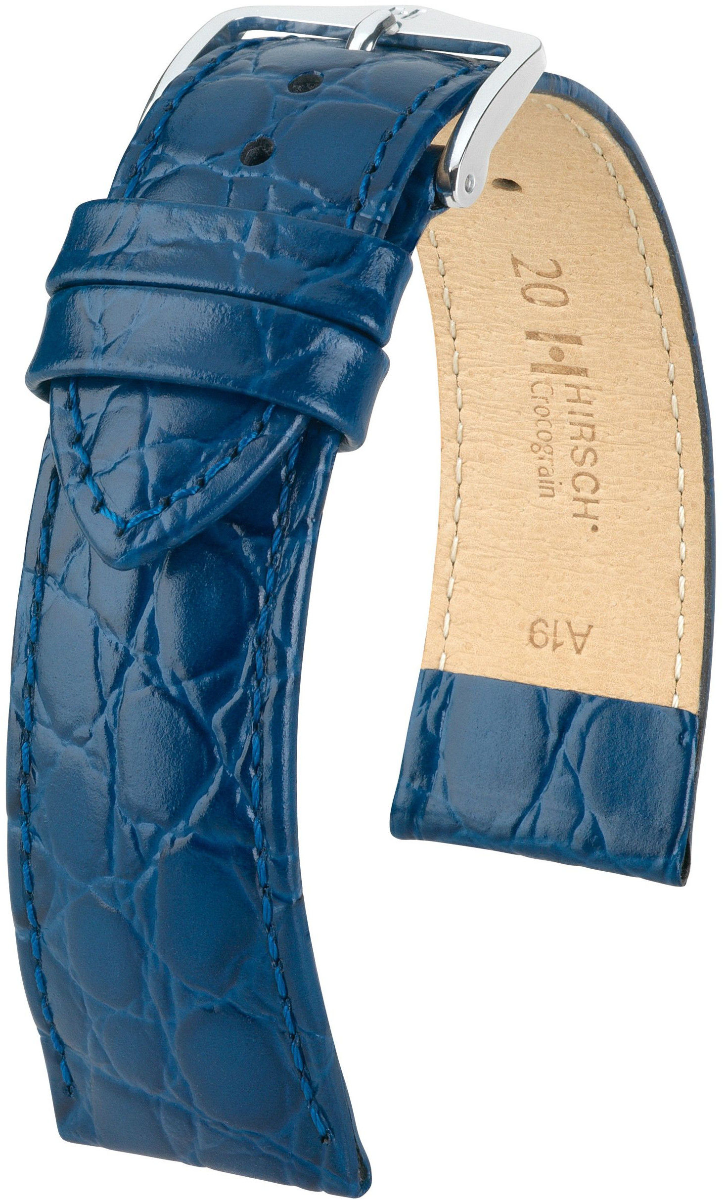 Tmavě modrý kožený řemínek Hirsch Crocograin M 12302880-2 (Teletina) 20 mm
