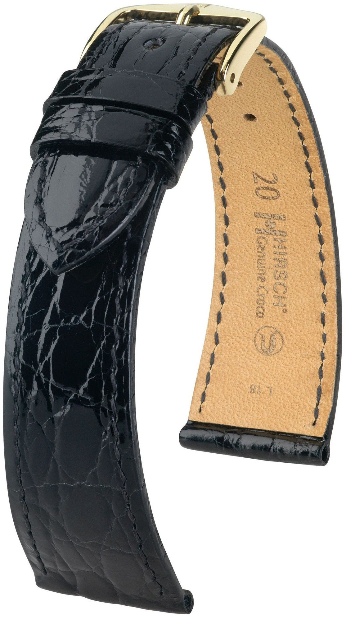 Černý kožený řemínek Hirsch Genuine Croco M 18800850OE-1 (Krokodýlí kůže) Open End 17 mm