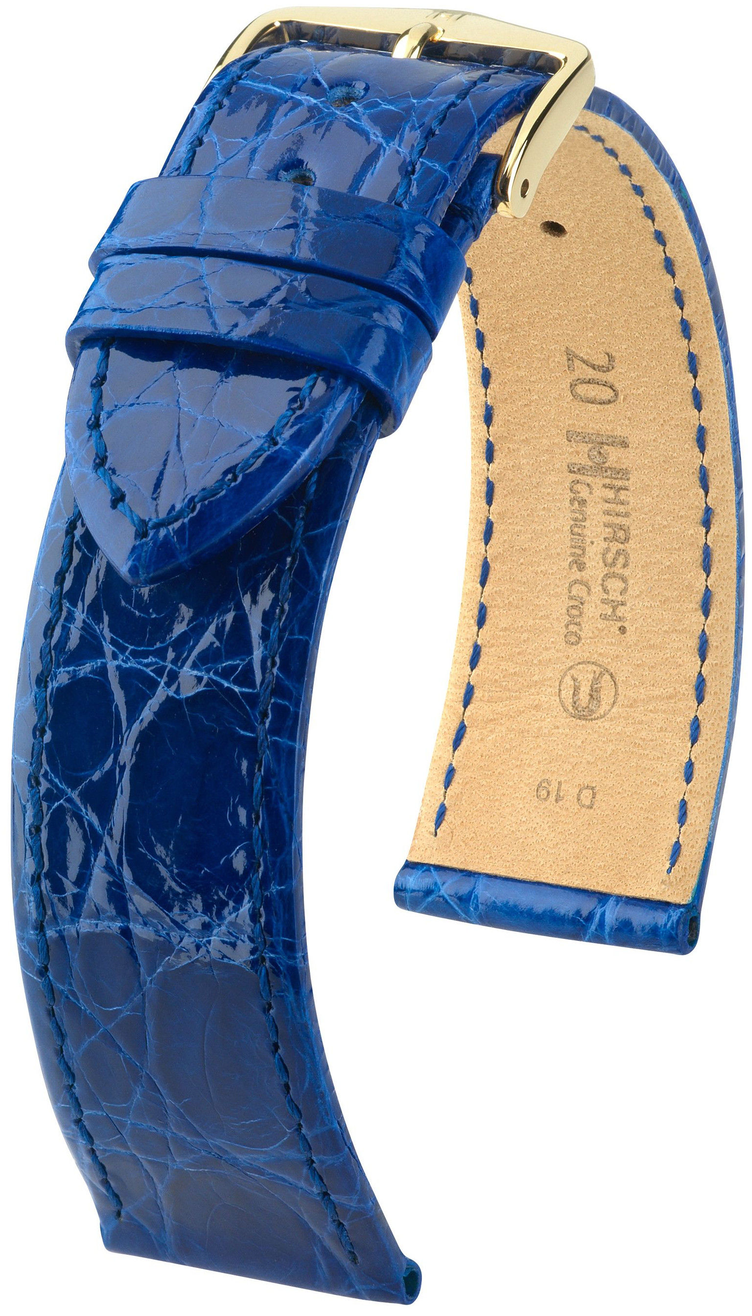 Modrý kožený řemínek Hirsch Genuine Croco L 18920885-1 (Krokodýlí kůže) Hirsch selection 18 mm