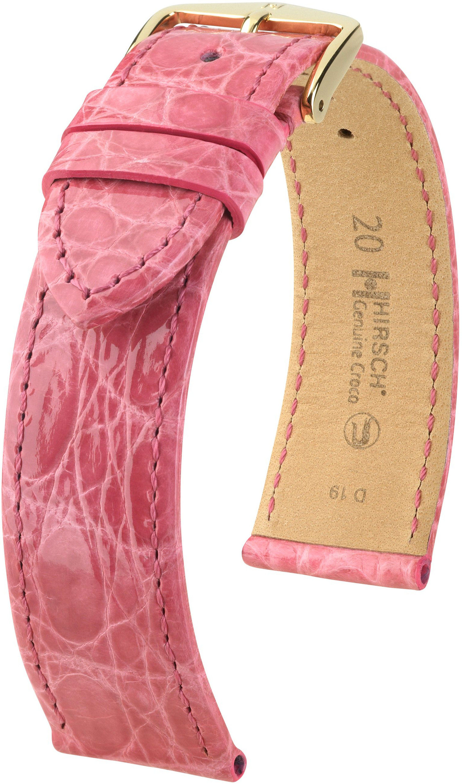 Růžový kožený řemínek Hirsch Genuine Croco L 18920825-1 (Krokodýlí kůže) 20 mm