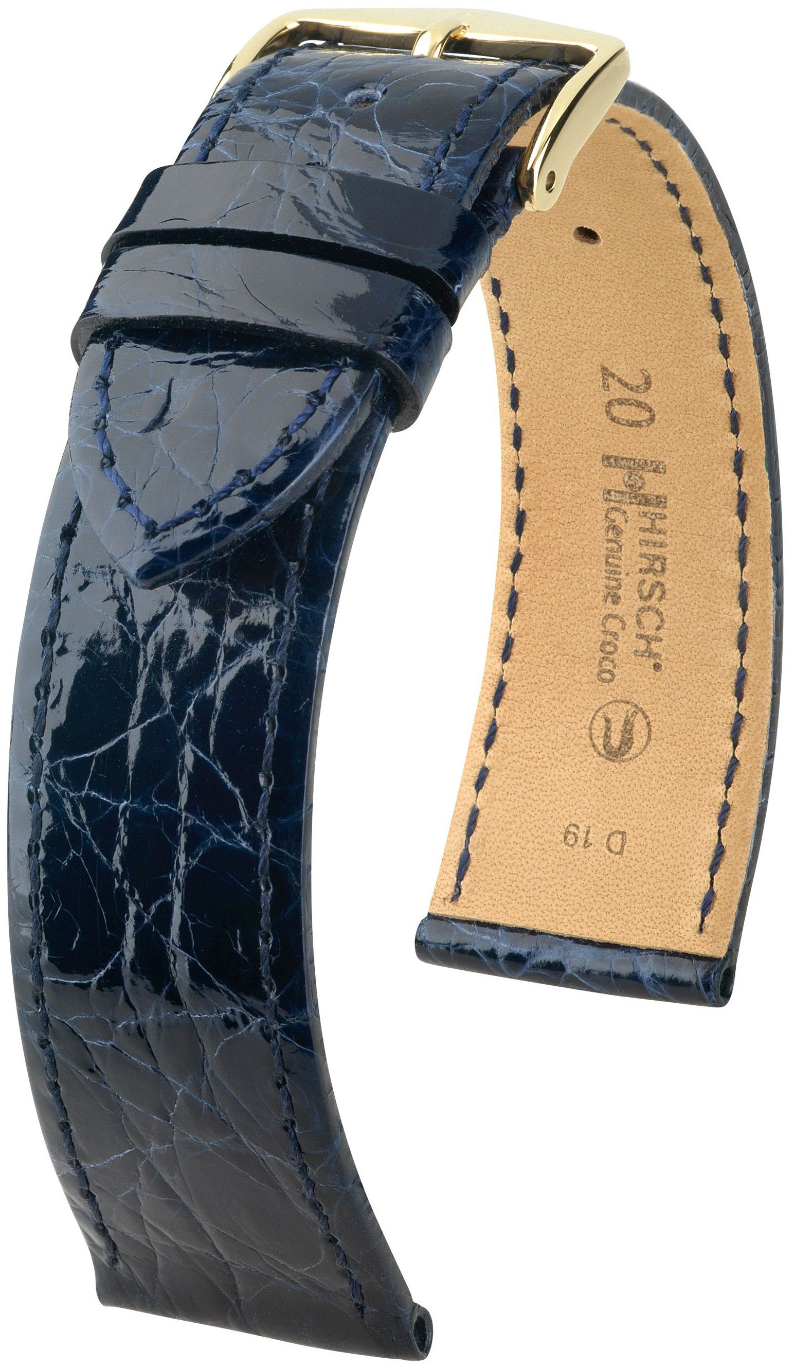 Tmavě modrý kožený řemínek Hirsch Genuine Croco L 18920880-1 (Krokodýlí kůže) Hirsch selection 20 mm