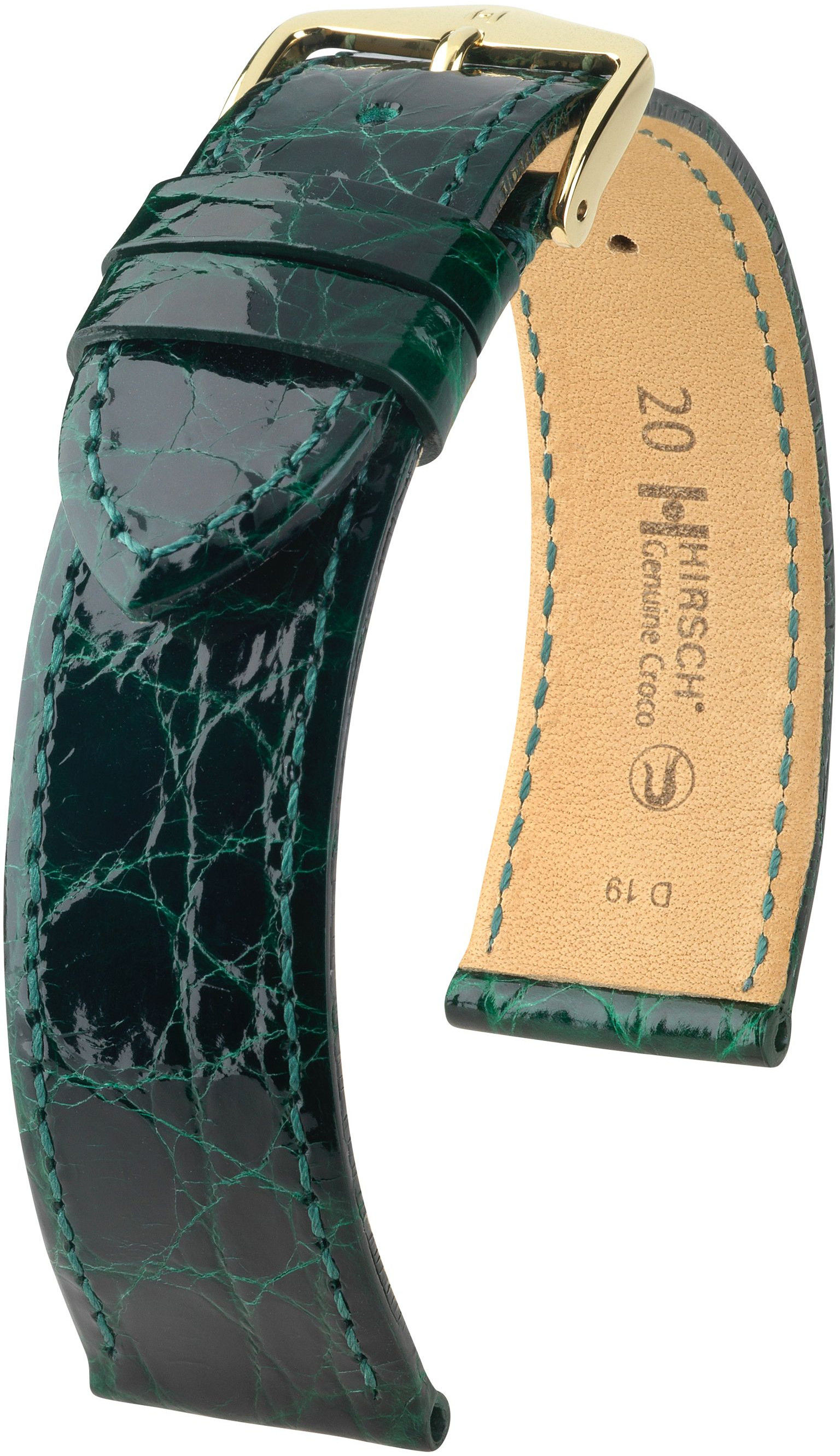 Zelený kožený řemínek Hirsch Genuine Croco L 18920840-1 (Krokodýlí kůže) Hirsch selection 20 mm