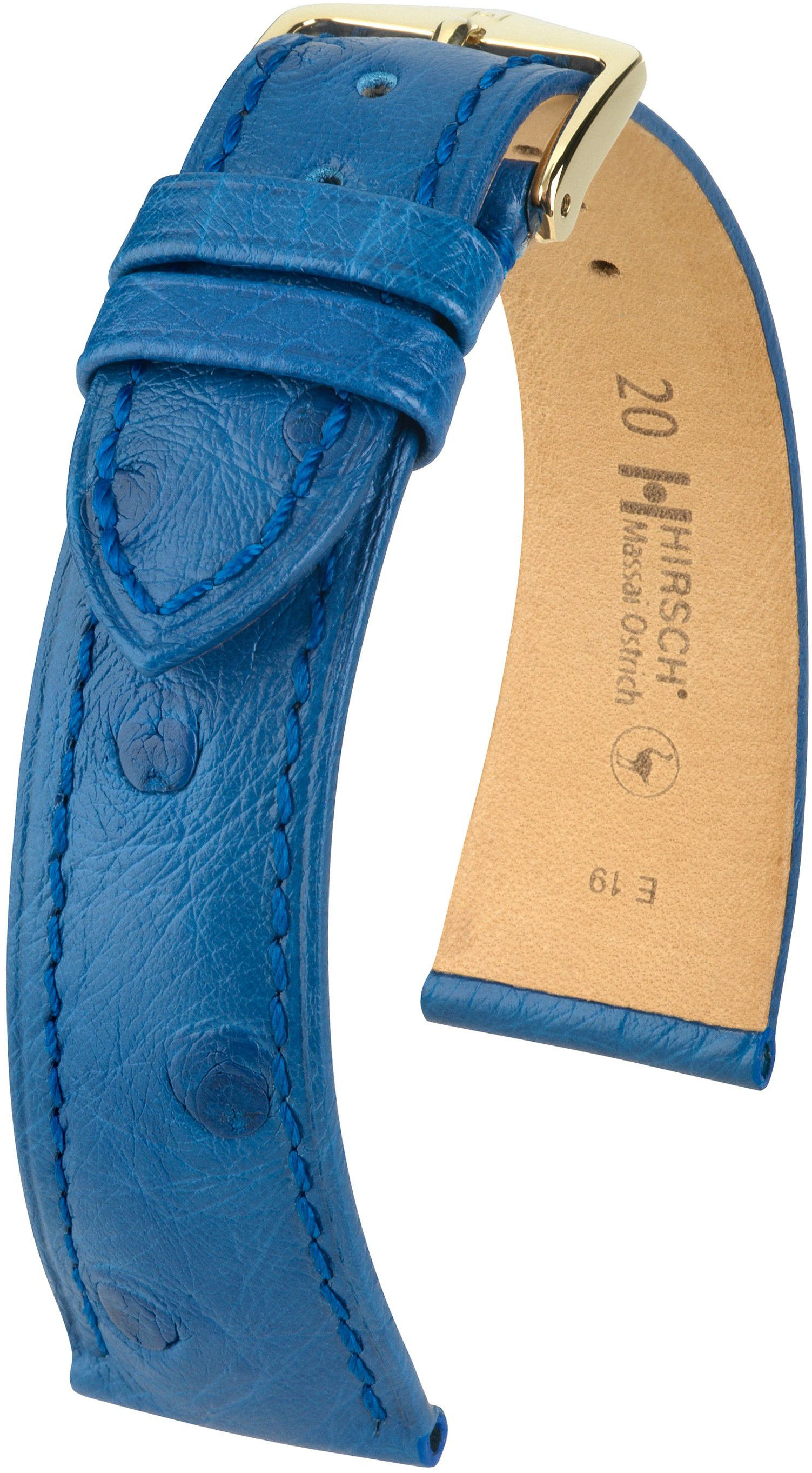 Modrý kožený řemínek Hirsch Massai Ostrich L 04362085-1 (Pštrosí kůže) Hirsch selection 20 mm