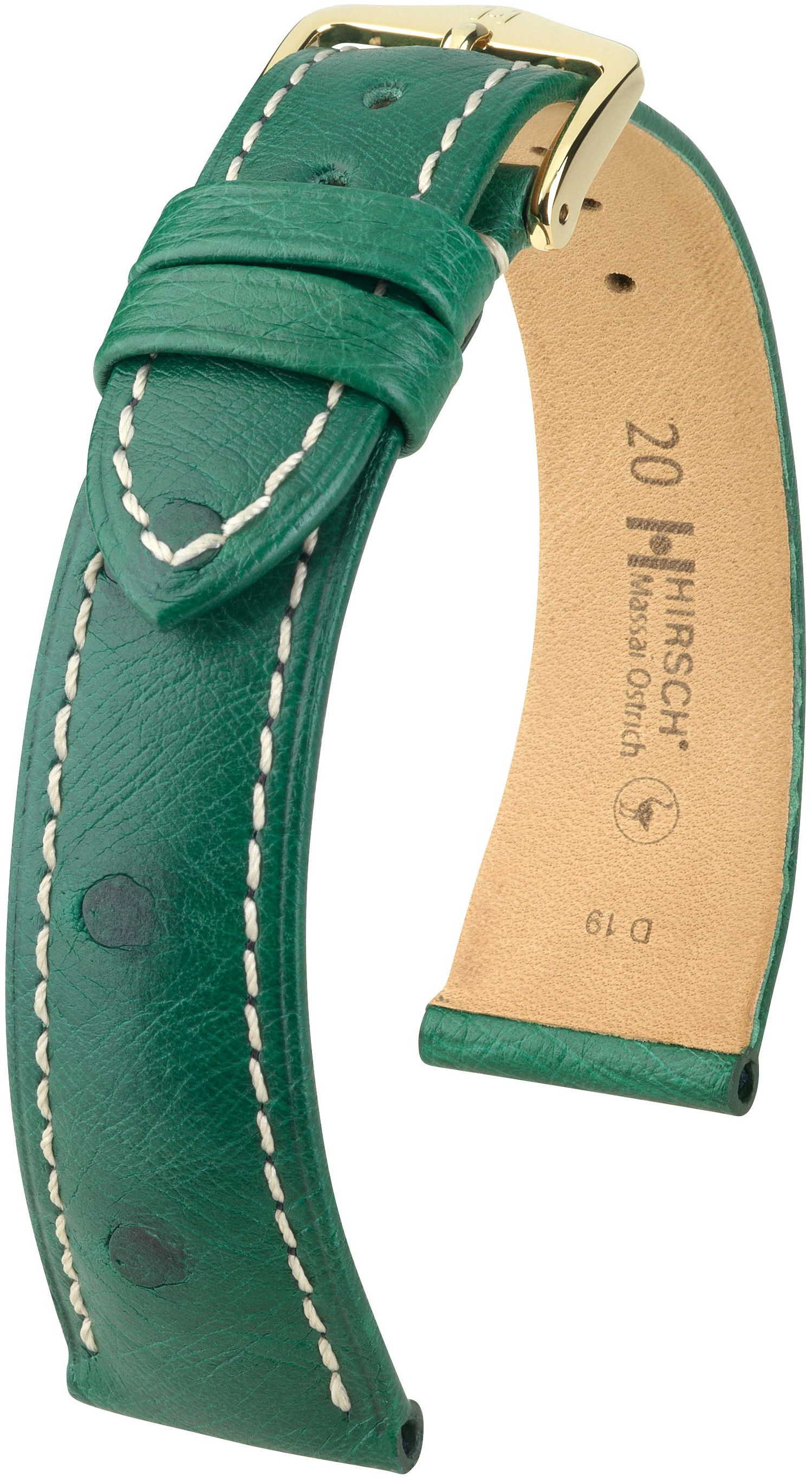Zelený kožený řemínek Hirsch Massai Ostrich L 04362041-1 (Pštrosí kůže) Hirsch selection 20 mm