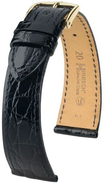 Černý kožený řemínek Hirsch Genuine Croco M 01808150-1 (Krokodýlí kůže) 13 mm