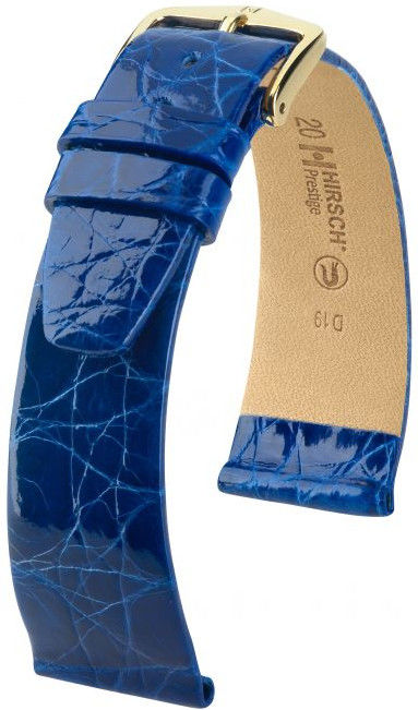 Modrý kožený řemínek Hirsch Prestige L 02208085-1 (Krokodýlí kůže) Hirsch Selection 20 mm