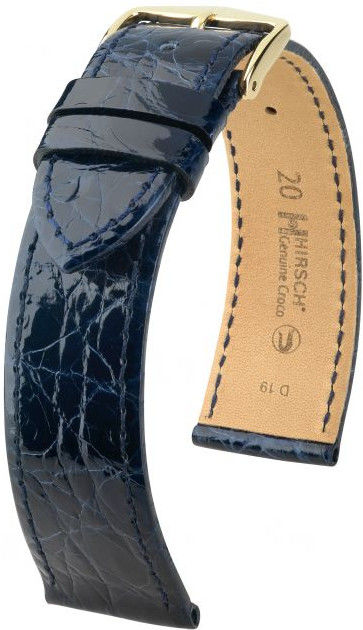 Tmavě modrý kožený řemínek Hirsch Genuine Croco L 01808080-1 (Krokodýlí kůže) Hirsch Selection 22 mm