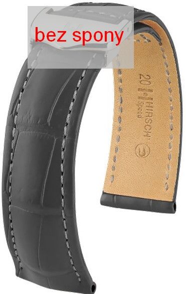Šedý kožený řemínek Hirsch Speed 07507439-2 (Aligátoří kůže) Hirsch Selection 22 mm (spona 18 mm)