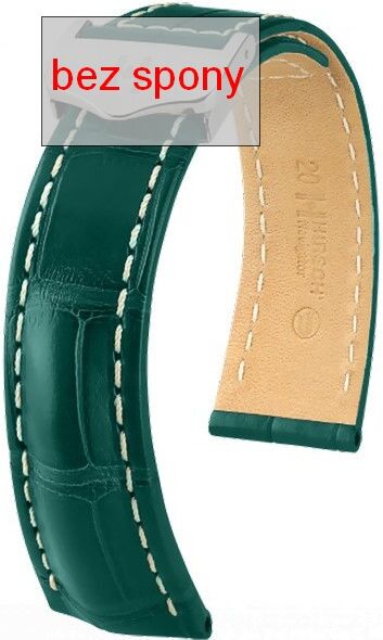 Tmavě zelený kožený řemínek Hirsch Navigator 07007449-2 (Aligátoří kůže) Hirsch Selection 20 mm (spona 16 mm)