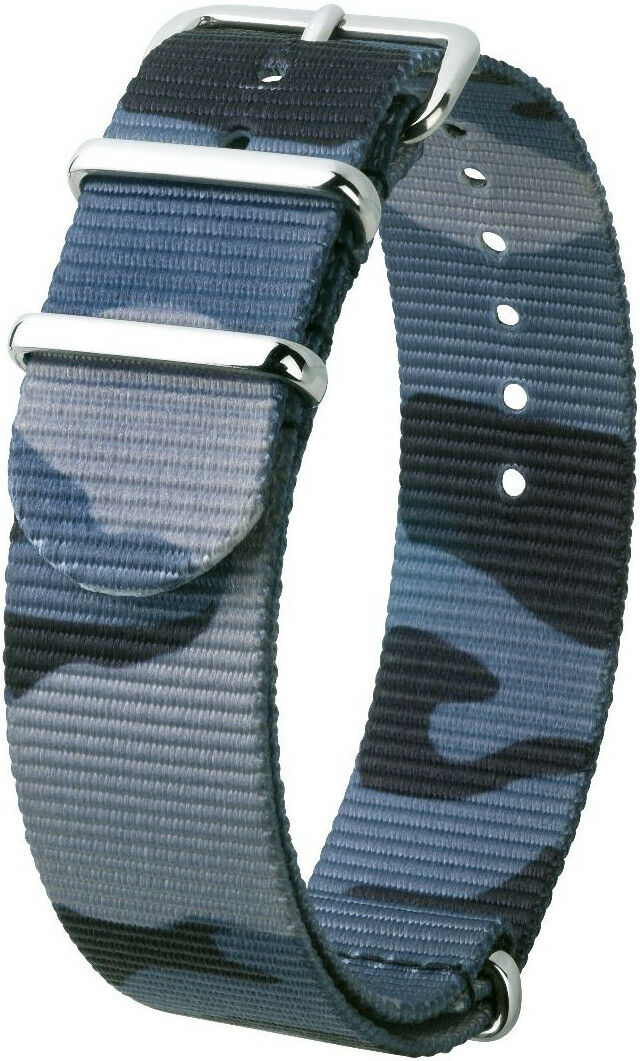 Modrý maskáčový textilní NATO řemínek Hirsch Rush L 40406038-2 (Nylon) 18 mm