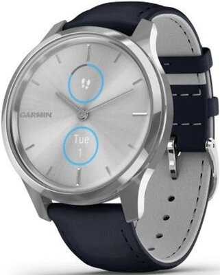 Garmin Vívomove 3 Luxe, Silver / Blue Leather Band (Premium)