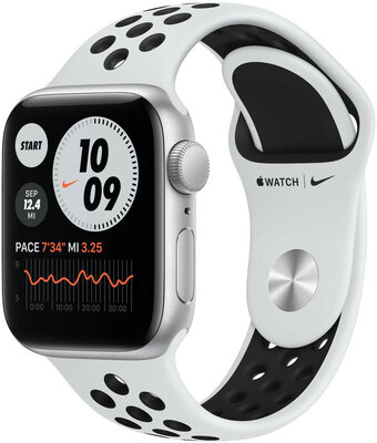 Apple Watch Nike SE GPS, 40mm Silver Aluminium Case / Pure Platinum/Black Nike Sport Band - Regular