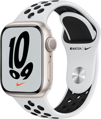 Apple Watch Nike řady 7 GPS, 41mm Starlight Aluminium Case with Pure Platinum/Black Nike Sport Band-Regular