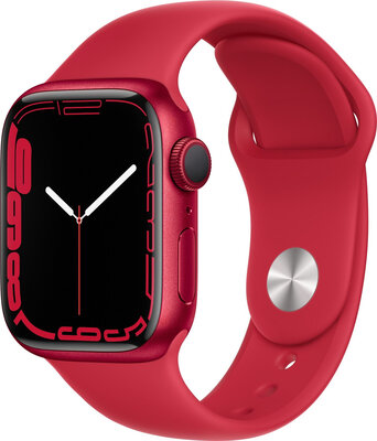 Apple Watch Series 7 GPS, 41mm (PRODUCT) RED Aluminium Case with (PRODUCT) RED Sport Band-Regular