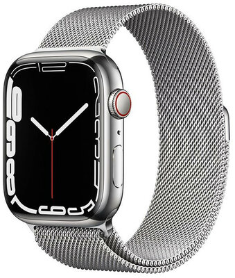 Apple Watch Series 7 GPS + Cellular, 45mm Silver Stainless Steel Case with Silver Milanese Loop