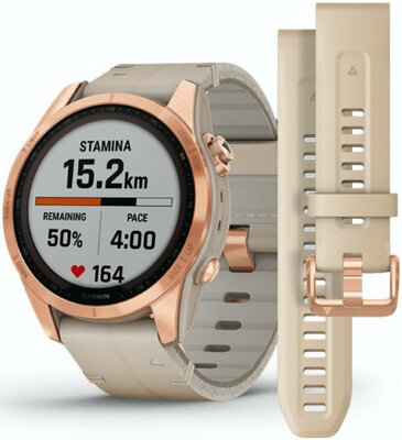 Garmin Fenix 7S Sapphire Solar Rose Gold Titanium / Limestone Leather Band (Premium) (+ náhradní řemínek)