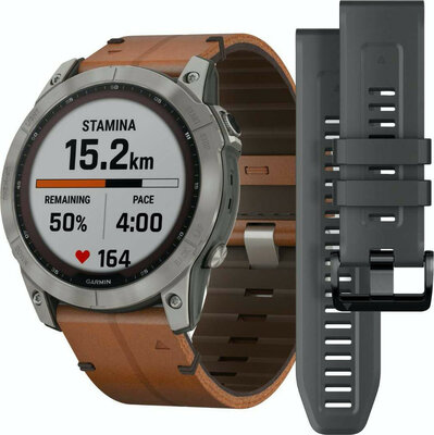 Garmin Fenix 7X Sapphire Solar Titanium / Brown Leather Band (Premium) (+ náhradní řemínek)