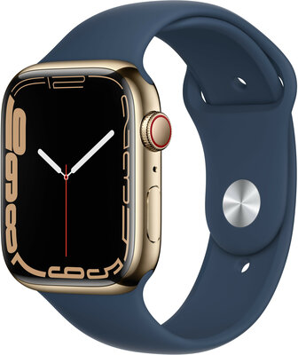 Apple Watch Series 7 GPS + Cellular, 45mm Gold Stainless Steel with Abyss Blue Sport Band - Regular