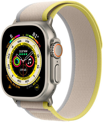 Apple Watch Ultra GPS + Cellular, 49mm Titanium Case / Yellow/Beige Trail Loop - M/L