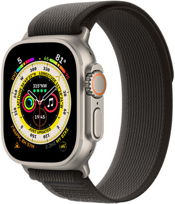Apple Watch Ultra GPS + Cellular, 49mm Titanium Case / Black/Gray Trail Loop - S/M