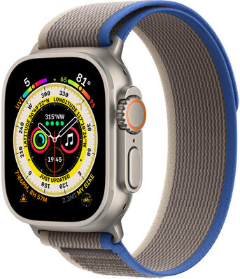 Apple Watch Ultra GPS + Cellular, 49mm Titanium Case / Blue/Gray Trail Loop - S/M