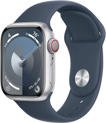 Apple Watch Series 9 GPS + Cellular 41mm Silver Aluminium Case / Storm Blue Sport Band - S/M